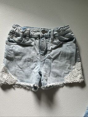 Cat & Jack Light Blue Denim Shorts with White Lace Trim